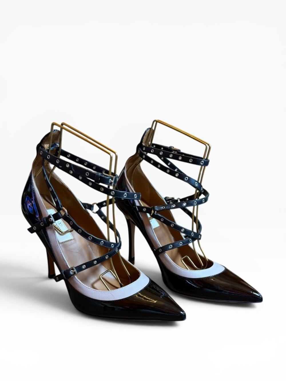 Valentino Garavani Black Leather Love Latch Strappy Pointed Toe Pumps EU37 US 7